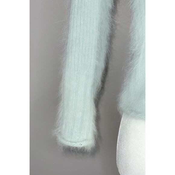 Vtg Express Angora Rabbit Hair Sweater V Neck Y2K Crop Fairy Fuzzy Soft Mint Med - Picture 3 of 13